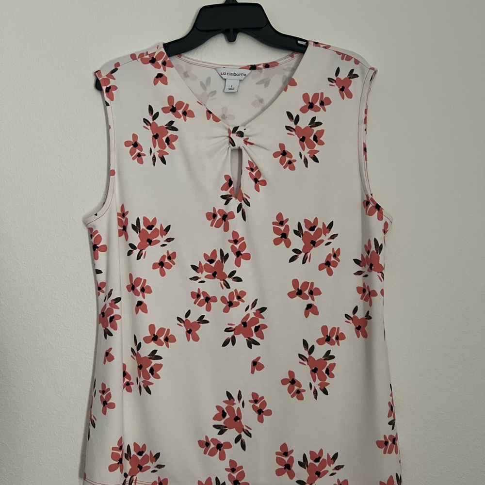 Liz Claiborne Cute Comfy Floral Sleeveless Blouse -‎ Cream and Red, Size L